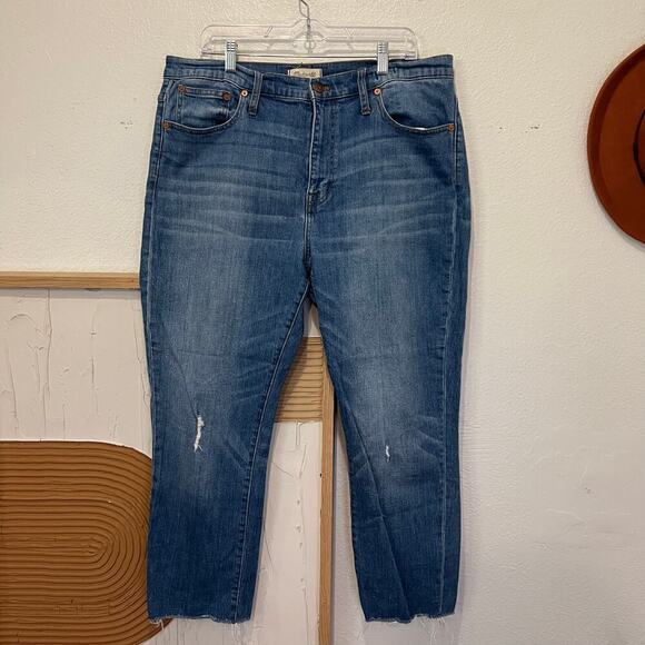Madewell High Rise Slim Cropped Raw Hem The Boyjean Dark Wash Jeans 32 - Picture 10 of 10